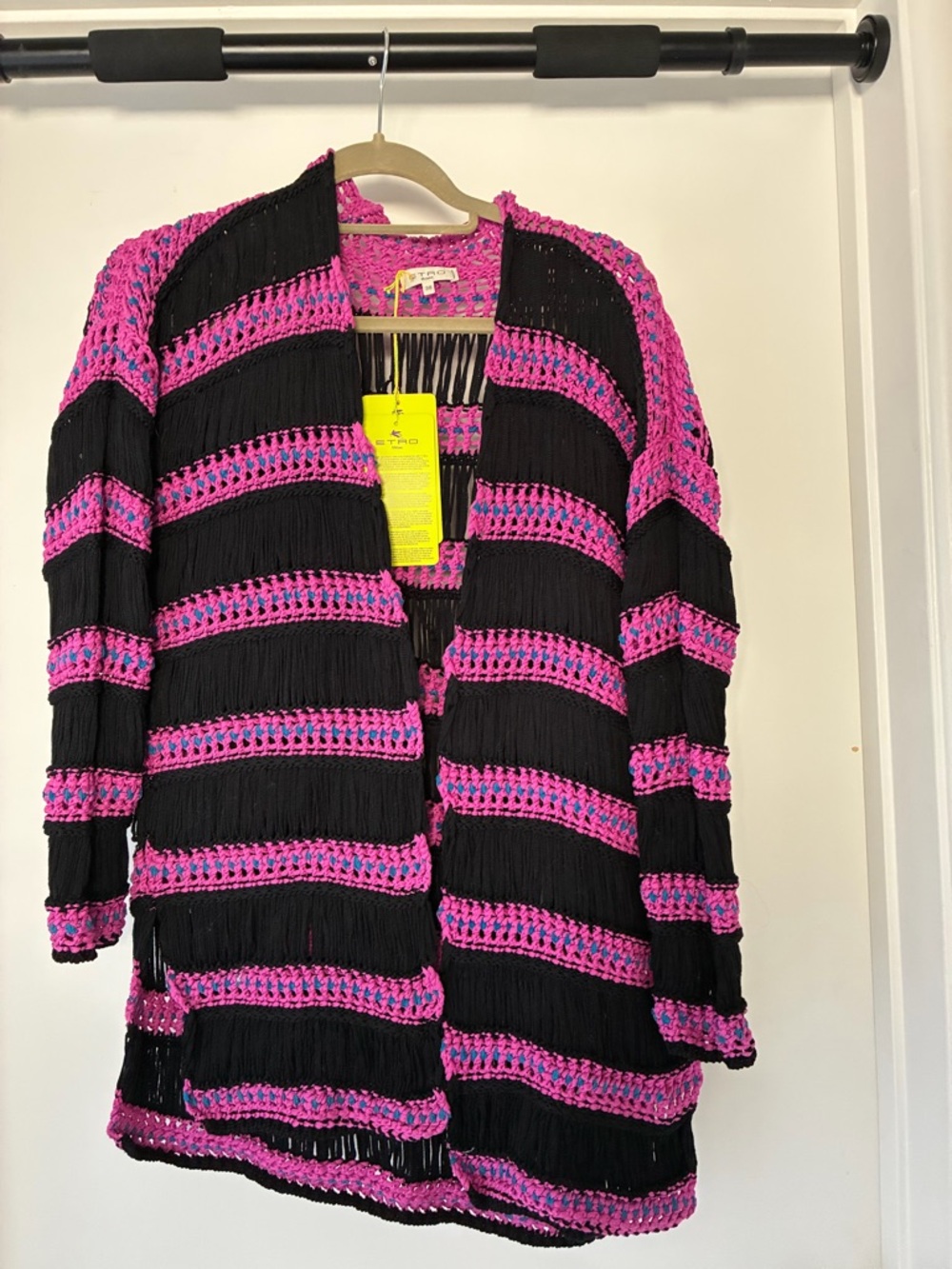 NWT Etro Open Knit Striped Cardigan Size 36 Black Pink